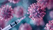 © jany sweet - Close-up of measles virus with syringe in focus concept of measles