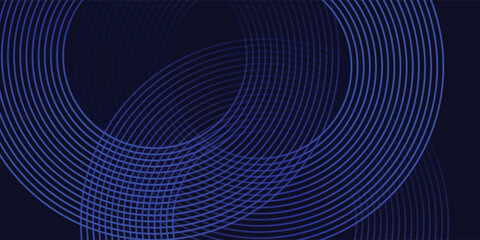Wall Mural - abstract blue glowing geometric lines on dark blue background. modern shiny blue circle lines patter