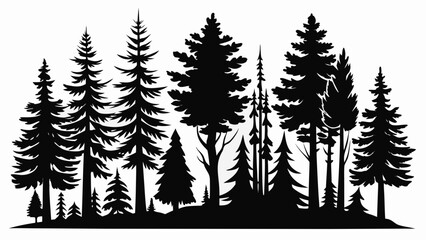 Vector art of silhouette of evergreen trees for design element