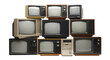 © Velox Studio - Collection of Vintage Retro CRT Televisions and Monitors, Retro Technology Stack. retro tv monitor frame, analog screen, old school design. Clipping path.