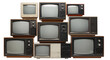 © Velox Studio - Collection of Vintage Retro CRT Televisions and Monitors, Retro Technology Stack. retro tv monitor frame, analog screen, old school design. Clipping path.
