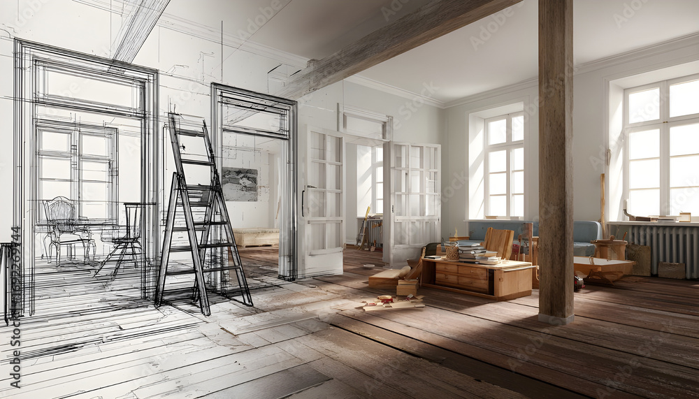 Concept of home refurbishment, showing the transformation and ...