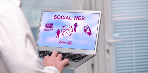 Wall Mural - Social web concept on a laptop screen
