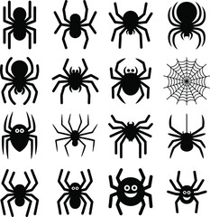 Collection of sixteen spider and cobweb icons