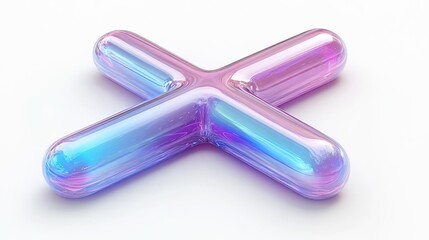 Wall Mural - 3D Iridescent Cross Symbol on White Background 