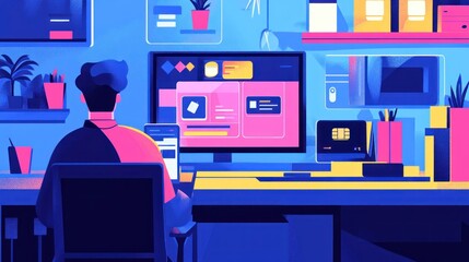 Designer at work, modern desk