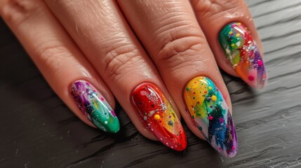 Wall Mural - Bright abstract manicure with colorful patterns and glitter — suitable for articles about fashion, beauty, and creative design.