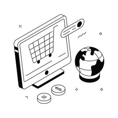 Wall Mural - an isometric illustration showcasing the concept of global e-commerce.