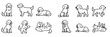 © Alan - Collection of adorable puppy characters in various playful poses and actions, a charming set of cute domestic dog illustrations in a simple line art style