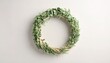 © Edge - Twig wreath with green moss on light wall   background — natural symmetry meets minimalist elegance.
