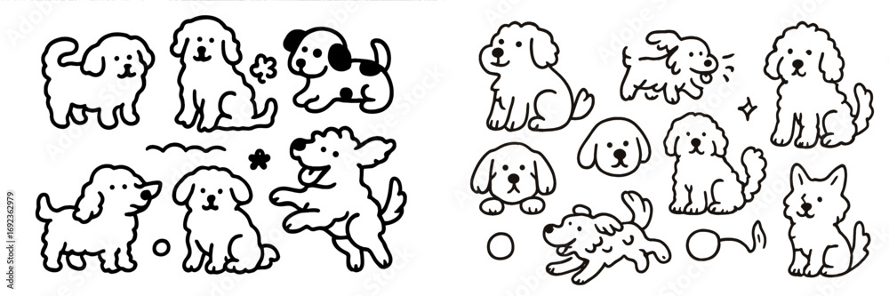 Collection of cute dog characters in a simple doodle style, hand-drawn ...