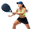 © FP Creative Stock - Athletic woman padel player holding a racket in active motion, isolated background