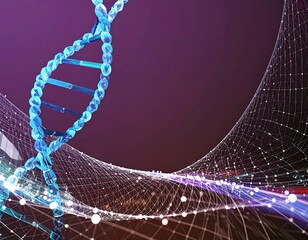 Abstract DNA helix in a vibrant digital network