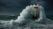 © Humairoh - Lighthouse in storm with crashing ocean waves and dramatic sky