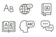 © Valentyna - Language learning icons: dictionary, translation, communication, globe, speech