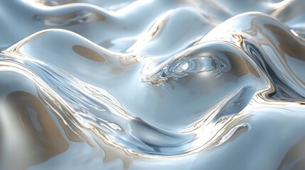 Wall Mural - Abstract metallic liquid surface with light reflections and waves.