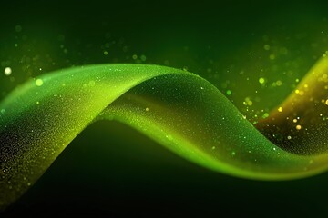 Wall Mural - Abstract green wave with sparkling particles flowing in a smooth motion across a dark background