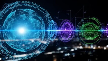 Digital sphere circuit boards binary code network lines