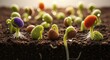 © DigitalSpace - Footage depicting innovative seed coatings improving germination rates with dynamic views of seeds sprouting rapidly in fertile soil under optimized conditions.