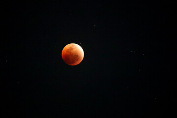 A beautiful rare blood moon on a dark night sky
