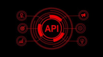 Futuristic Digital Technology Interface with Glowing Red Fintech and Internet Icons on Dark Background – Innovation, Trends, and Modern Business Solutions