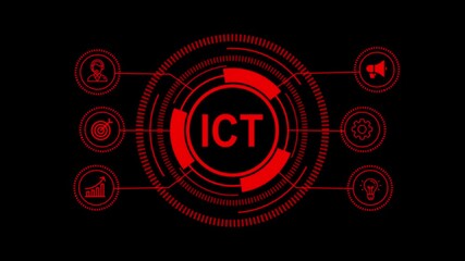 Futuristic Digital Technology Interface with Glowing Red Fintech and Internet Icons on Dark Background – Innovation, Trends, and Modern Business Solutions