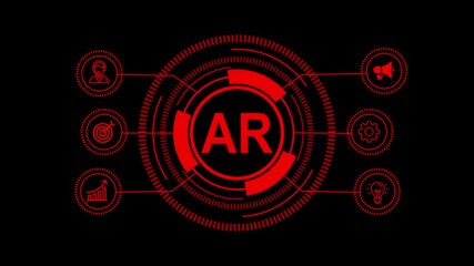 Futuristic Digital Technology Interface with Glowing Red Fintech and Internet Icons on Dark Background – Innovation, Trends, and Modern Business Solutions