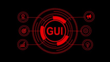 Futuristic Digital Technology Interface with Glowing Red Fintech and Internet Icons on Dark Background – Innovation, Trends, and Modern Business Solutions