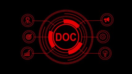Futuristic Digital Technology Interface with Glowing Red Fintech and Internet Icons on Dark Background – Innovation, Trends, and Modern Business Solutions