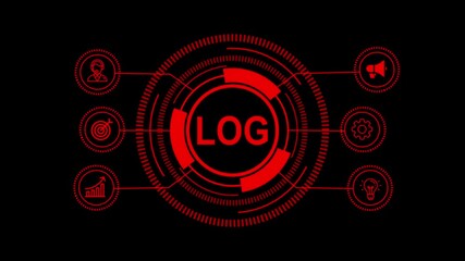 Futuristic Digital Technology Interface with Glowing Red Fintech and Internet Icons on Dark Background – Innovation, Trends, and Modern Business Solutions
