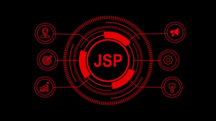Futuristic Digital Technology Interface with Glowing Red Fintech and Internet Icons on Dark Background – Innovation, Trends, and Modern Business Solutions