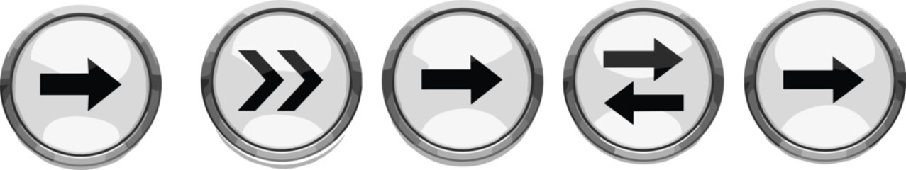 Vector illustration of glossy round arrow buttons in various directions, perfect for navigation icons, UI design, and digital interfaces