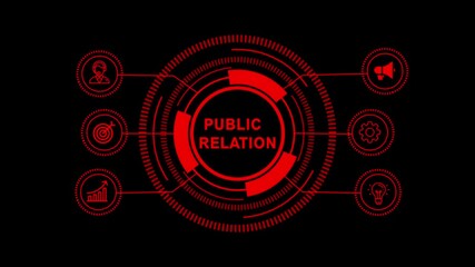 Futuristic Digital Technology Interface with Glowing Red Fintech and Internet Icons on Dark Background – Innovation, Trends, and Modern Business Solutions