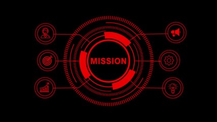 Futuristic Digital Technology Interface with Glowing Red Fintech and Internet Icons on Dark Background – Innovation, Trends, and Modern Business Solutions
