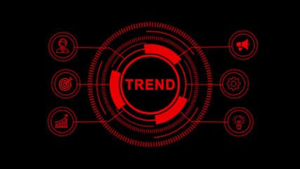 Futuristic Digital Technology Interface with Glowing Red Fintech and Internet Icons on Dark Background – Innovation, Trends, and Modern Business Solutions