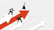 © master1305 - Composition with business team climbing arrows to reach leadership and success. Concept of teamwork, corporate growth, motivation, business achievement, and professional ambition with strong emotion.