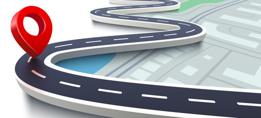 Wall Mural - road map with 3d location pin icon symbol or gps travel route navigation markers and transportation 