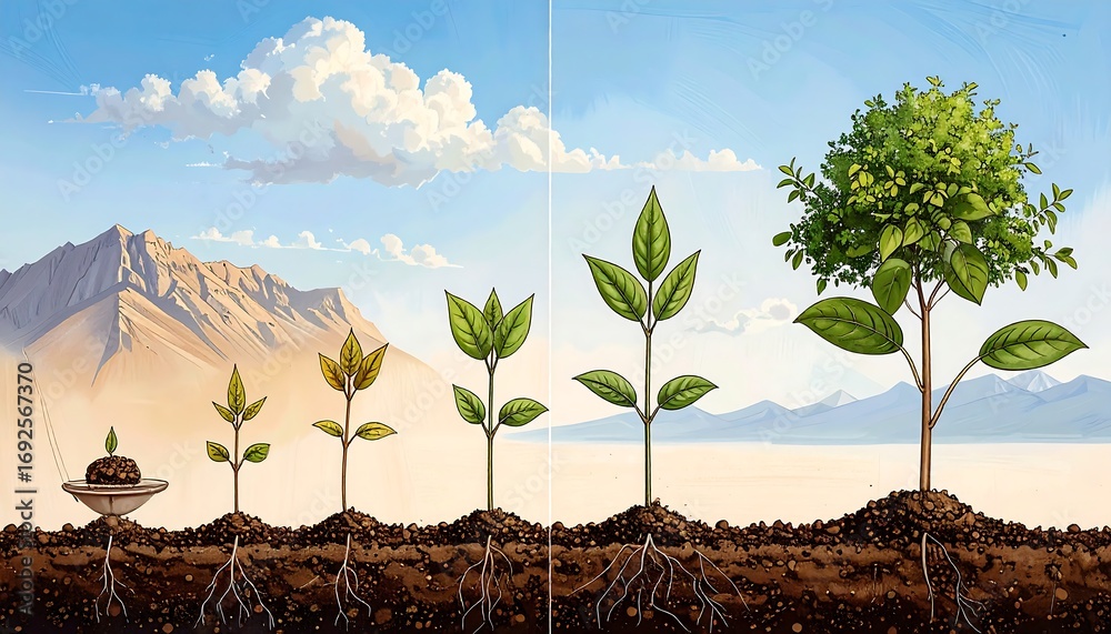 Plant growth stages, from seed to tree Stock Photo | Adobe Stock