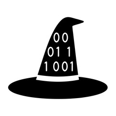 Wizard hat filled with glowing binary code silhouette vector