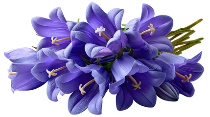 Celestial Campanula: A cluster of vibrant, purple campanula flowers unfolds in a display of natural elegance, with each delicate petal and pistil contributing to the bouquet's enchanting charm.
