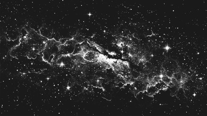 Wall Mural - deep space scene background in stippling style with glowing stars cluster and mesmerizing huge nebul