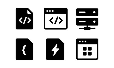 Minimalistic developer icons for code, server, and application design