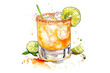 © TareqHossain - Spicy Margarita Watercolor Illustration on Transparent Background. Watercolor Cocktail Art of Spicy Margarita Isolated PNG.