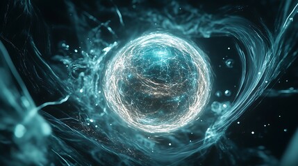 Wall Mural - Glowing orb surrounded by swirling ethereal energy in dark space