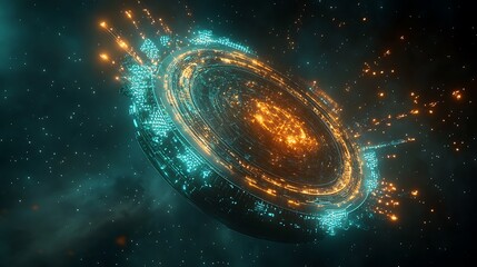 Wall Mural - Glowing futuristic space station in a dark cosmic environment
