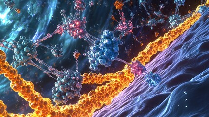 Wall Mural - microscopic view of viruses attacking cells in a vibrant setting