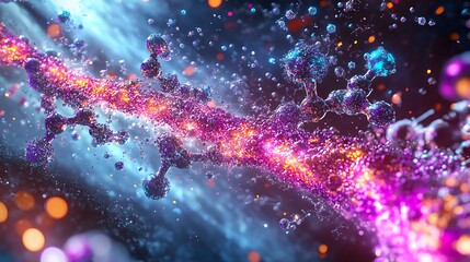 Wall Mural - Molecular structure with glowing particles and bokeh light effects