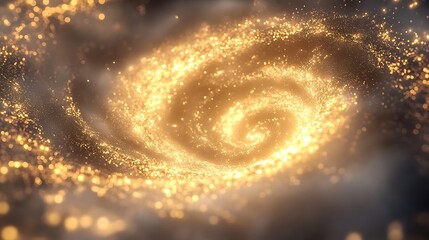 Wall Mural - A golden swirl of sparkling particles against a smoky backdrop