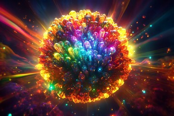 Wall Mural - A sphere of colorful crystals with light rays emanating from it