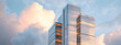 © Polaris - Modern glass skyscrapers reflecting pink and blue clouds at suns